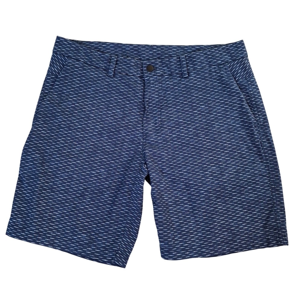 Lululemon‎ Mens Commission Shorts 36 Blue Patterned Chino Golf 9 Inch Inseam